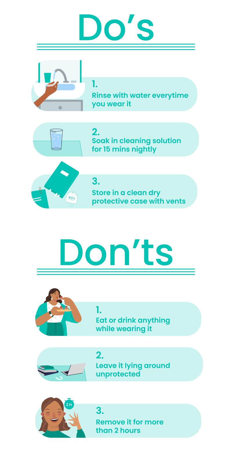 infographic of do's and dont's of taking care of your aligners 